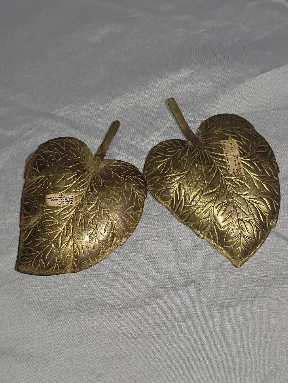 Vintage Brass Leaf Trinket Dishes Set of 2 Made in India